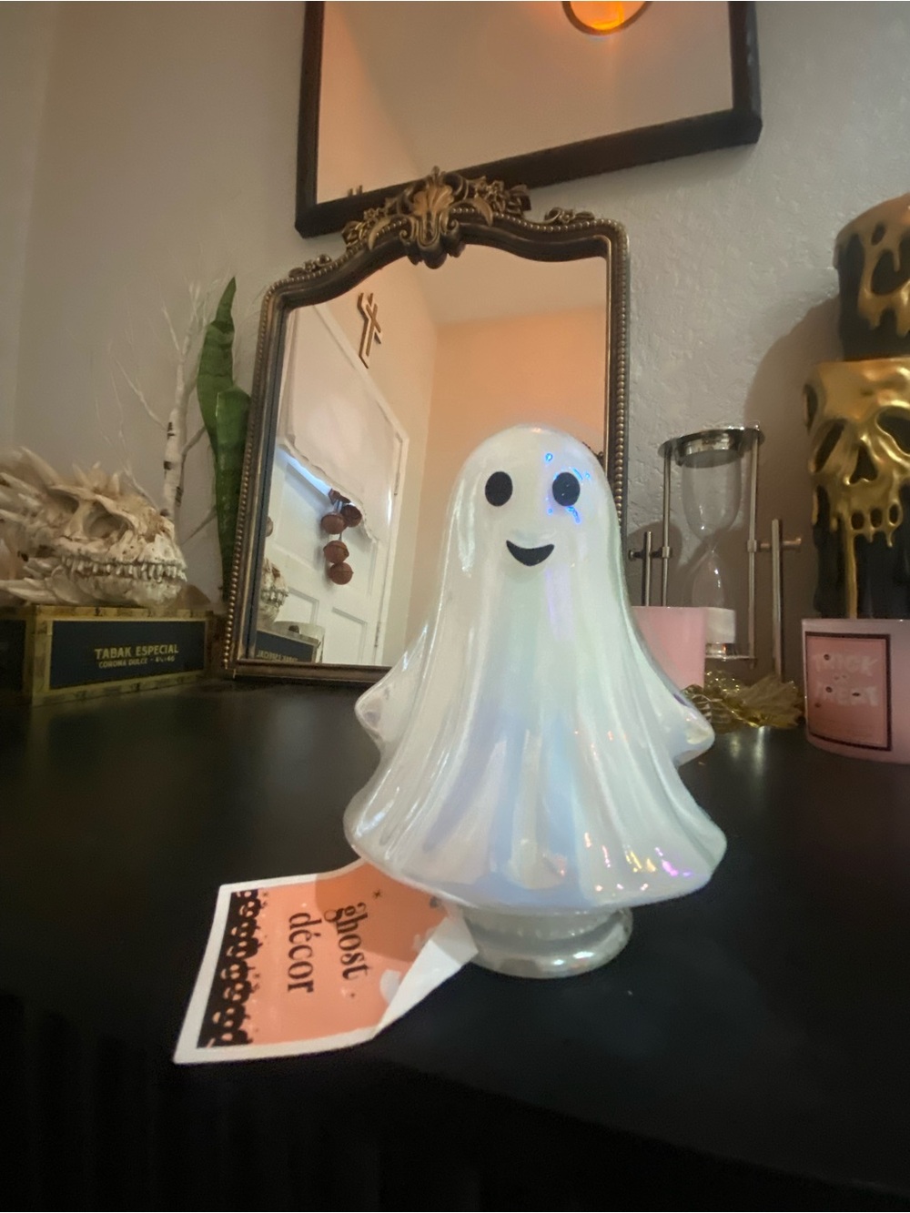 Iridescent Ceramic Ghost Decor - White